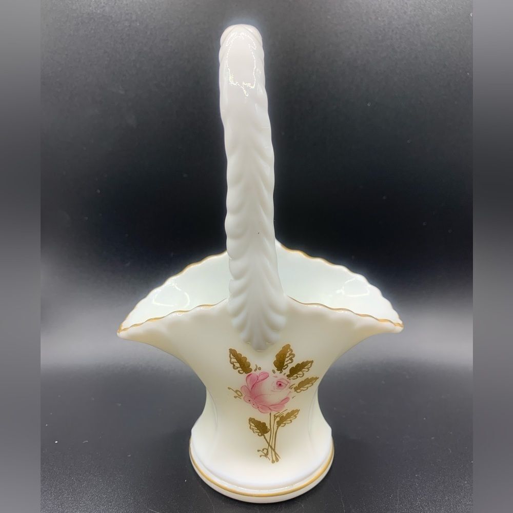 VINTAGE WESTMORELAND White Milk Glass English Floral Vase Basket